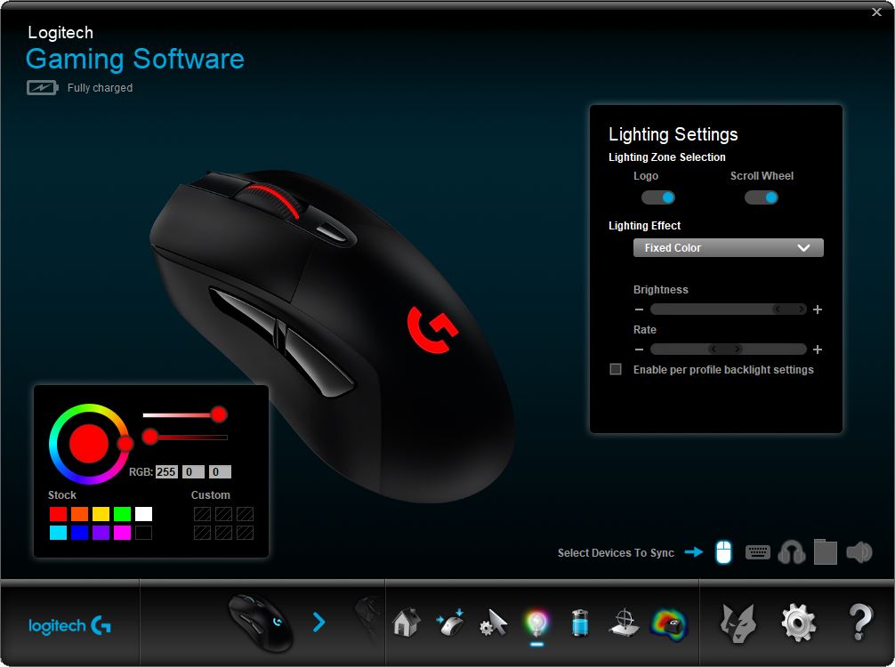 Gaming mouse lighting adjust with Logitech gaming software 