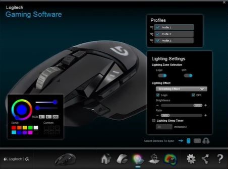 Logitech gaming software with G502 proteus spectrum gaming mouse