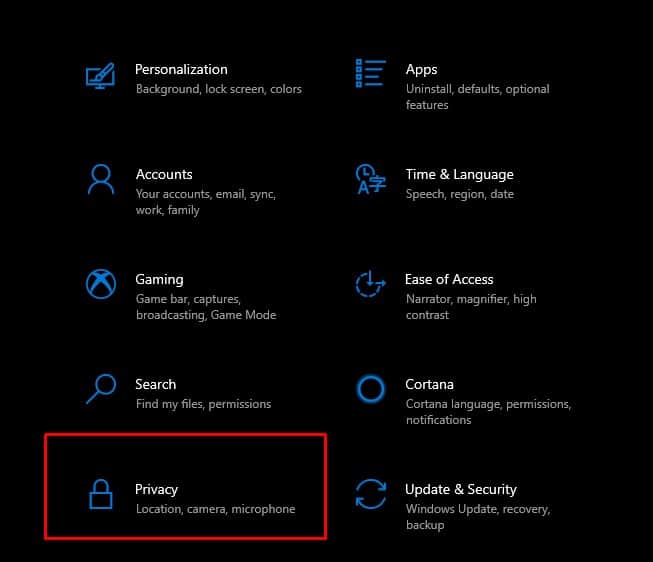 Windows 10 privacy setting