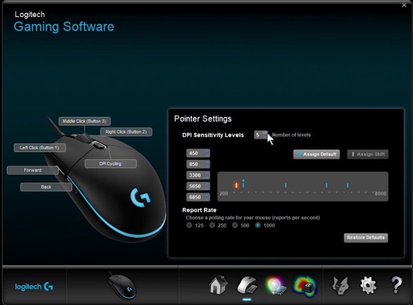 Logitech G203 DPI settings