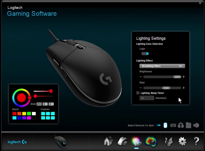 Logitech G203 color settings