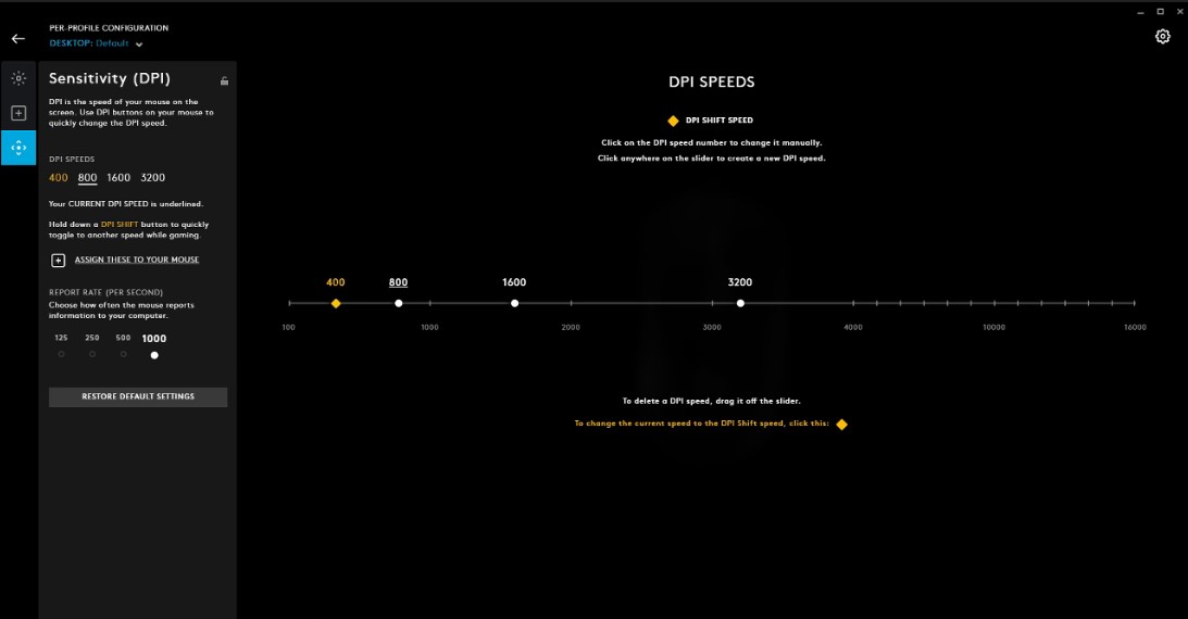 Logitech G403 DPI settings