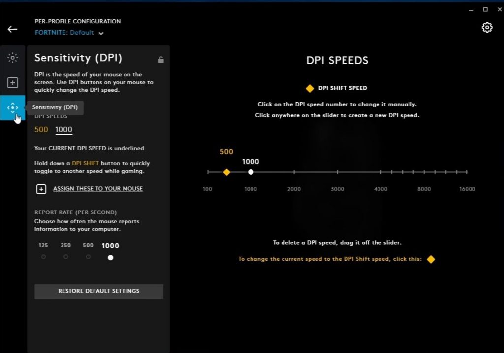 Logitech G502 DPI settings