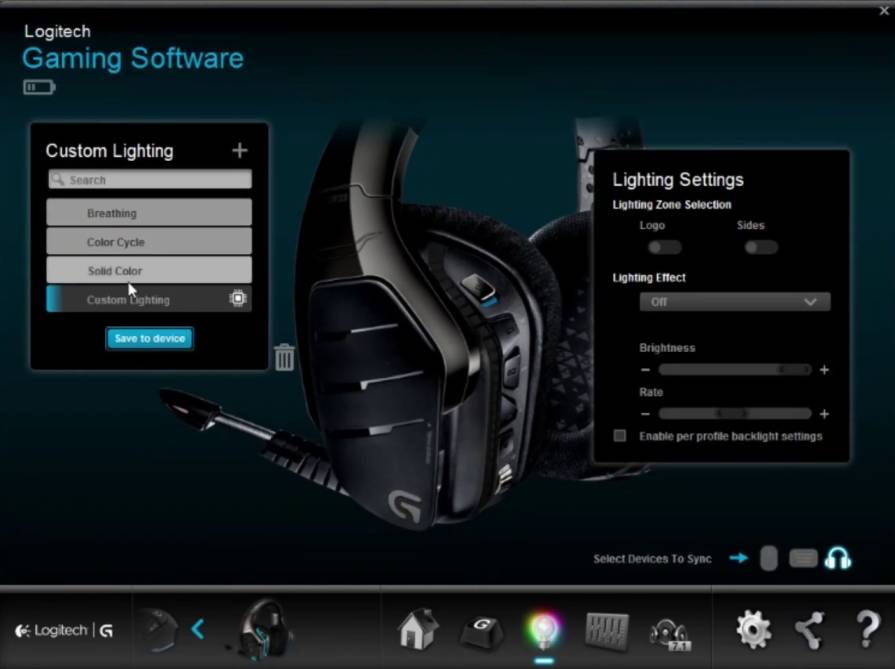 Lighting effect customization of G933 through software