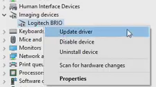 Logitech BRIO driver checking at device manger