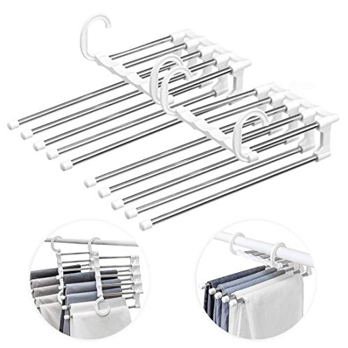 O-Kinee Multiple Pants Hangers, 2PCS Pants Hanger Expandable Space Saving Non-Slip Closet Organizer for Scarves Jeans Clothes Pants Towels