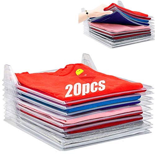 Home Closet Organizer T-Shirt Shelf Folder Anti-Wrinkle System, Normal Size, Transparent (20Pcs)