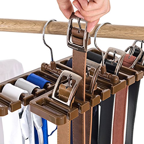 10 Slot Belt Scarf Rack Organizer Heavy Duty Plastic Wardrobe Closet Space Saving Belt Hanger with Metal Hook, Beige, 10 Slot
