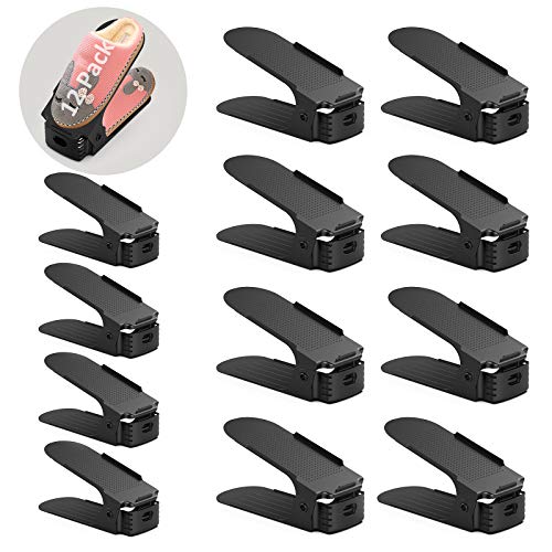 GeeRic 12pcs Adjustable Shoe Organizers, 4 Tier Shoe Organizer Height Adjustable Adjustable Shoe Rack Double Tier Space Saving Shoe Rack Durable