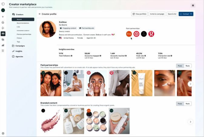 Image that shows the operation of the new Creator Marketplace Instagram filters