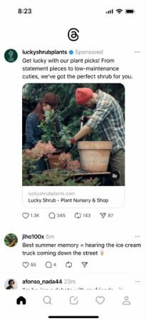 Image that shows an example of video ad in Threads