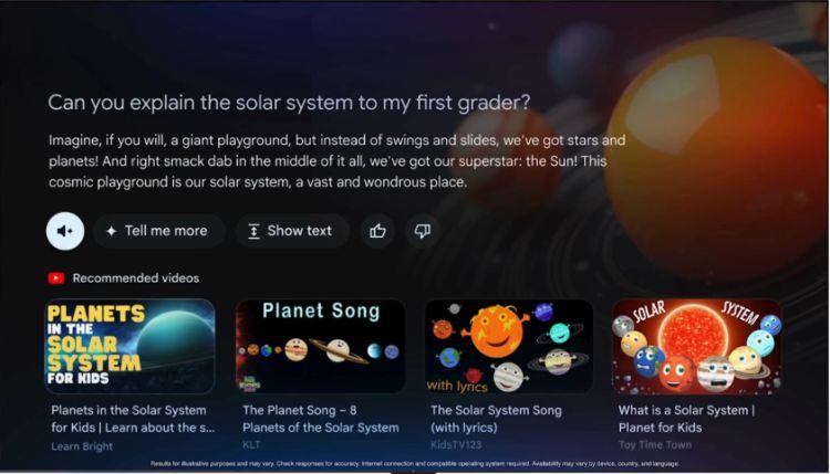 GEMINI use example on Google TV to search for content that explains the Solar System